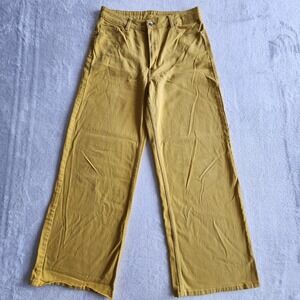 H&M Yellow Wide Leg High Waist Flare Jeans Womens 12 32W Mustard Denim Pants